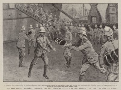 The East Surrey Regiment embarking on the Lismore Castle at Southampton, putting the Kits on Board by Percy F.S. Spence